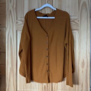 Softest Mustard Yellow UO Waffle Button-up Top